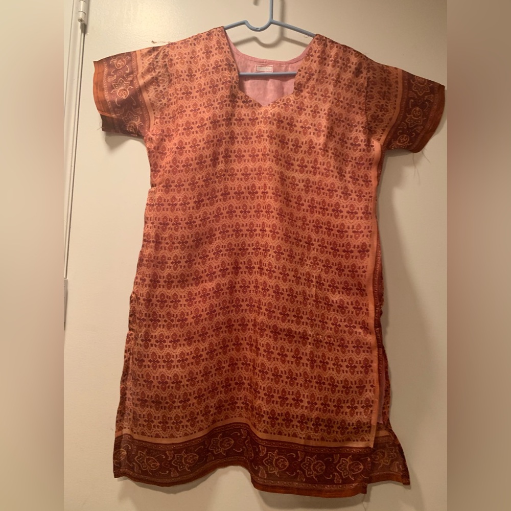 SOLD New Handmade handwoven silk floral printed women's tunic top Kurta lined M